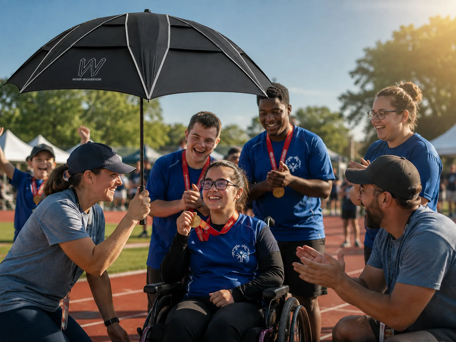 Wind Warrior umbrella at a Special Olympics event